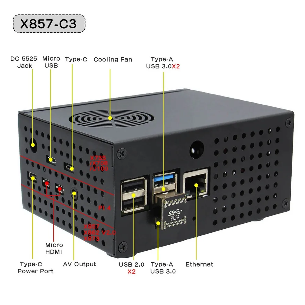Корпус для Raspberry Pi X857-C3 металлический корпус 4B & X857 V2.0/ X862 V2.0 и X735 | Компьютеры офис