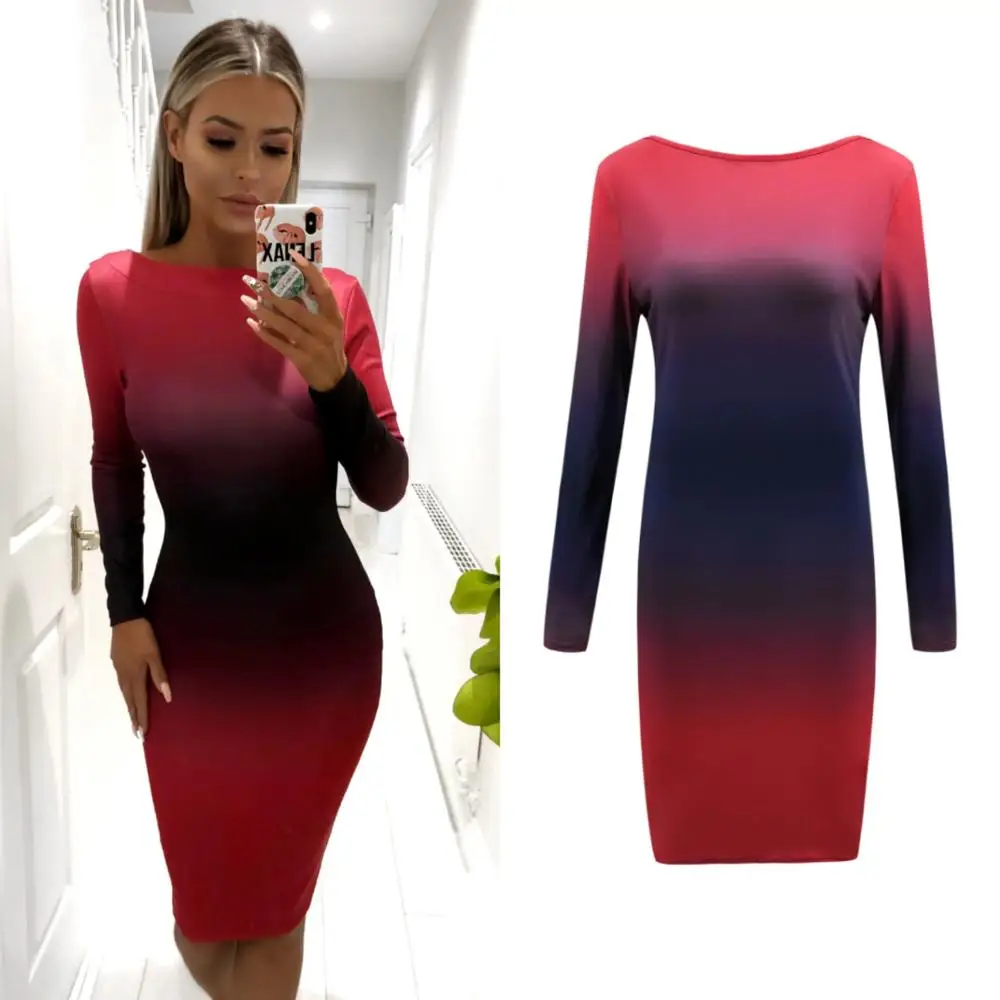 Женское офисное платье с бантом и длинным рукавом весна-зима большие размеры