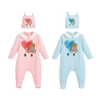 new arrival fashion newborn baby girl clothes long sleeve cotton cute cartoon bear new born baby boy romper and hat bibs sets