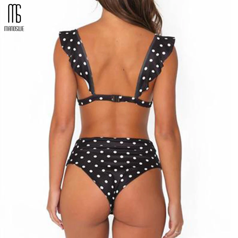 Manoswe Ретро стиль черный и белый волнистый в горошек с оборками женский