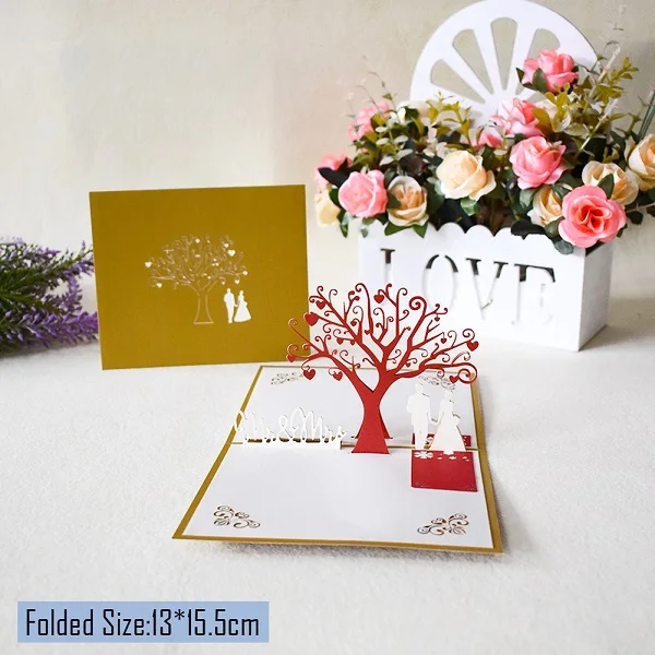 Love 3D Pop UP Cards Valentines Day Gift Postcard with Envelope Stickers Wedding Invitation Greeting Cards Anniversary for Her - Цвет: Wedding invitation