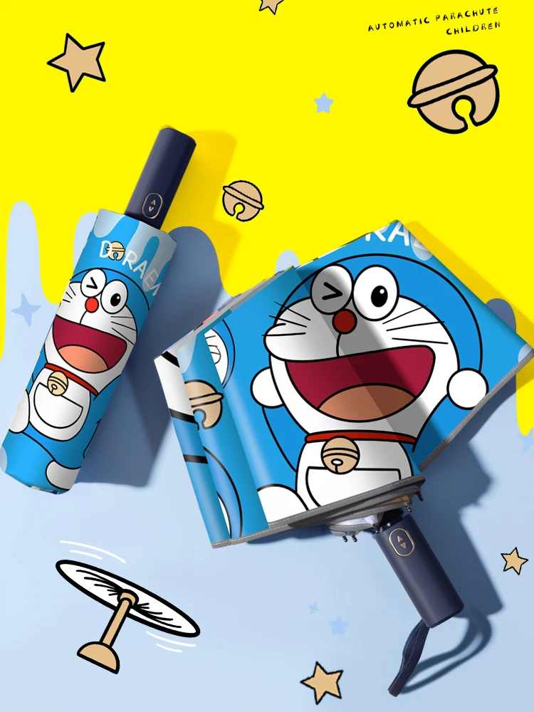Doraemon-sombrilla para lluvia y sol para mujer, sombrilla Plegable, Parapluie