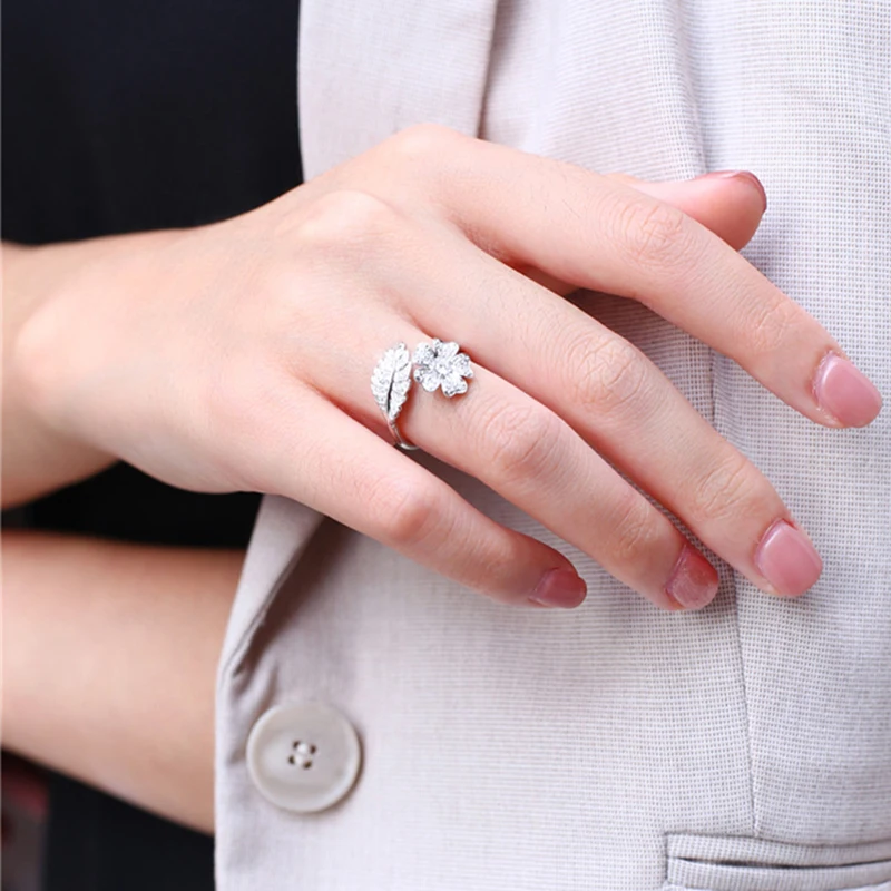 Модные роскошные кольца для женщин Серебряный цвет цветы и лист моделирование