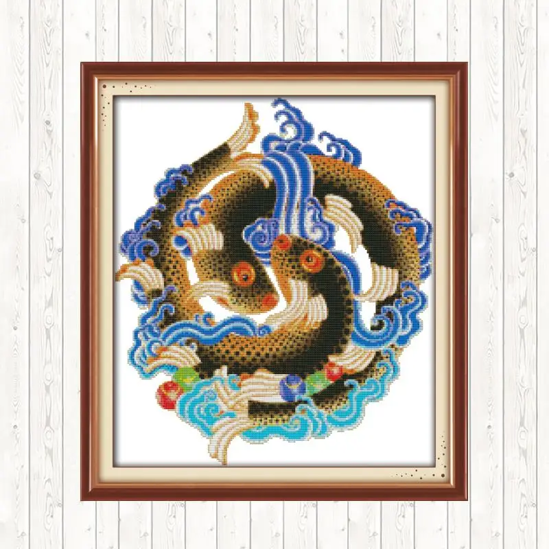 Набор для вышивки крестиком с изображением рыбок 14CT 11CT | Дом и сад