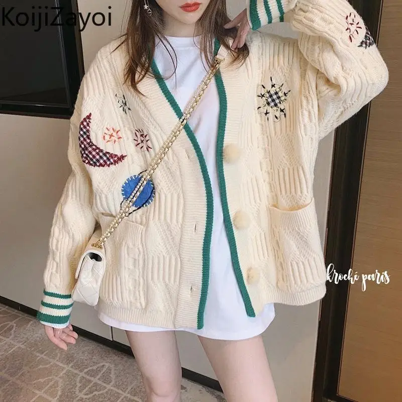 

Женский кардиган с вышивкой Koijizayoi, Модный женский осенне-зимний плотный теплый кардиган, Прямая поставка, универсальные свободные кардиган...