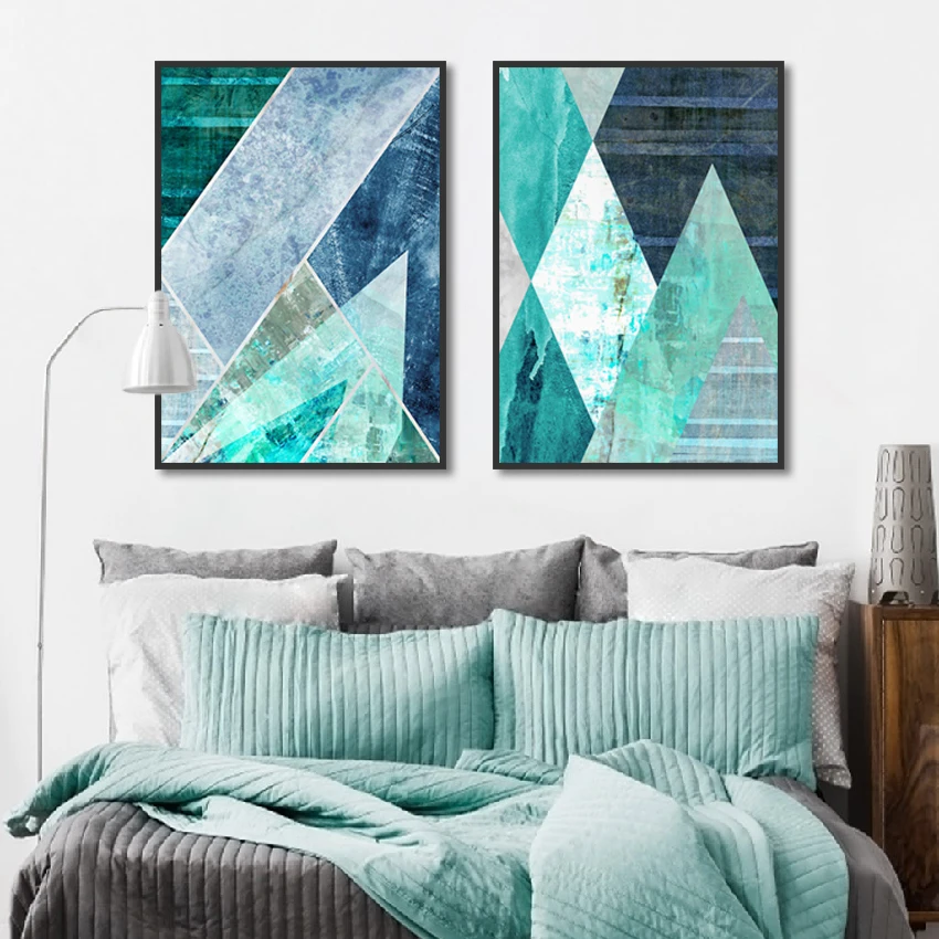 Абстрактные геометрические картины из бирюзы Скандинавское украшение