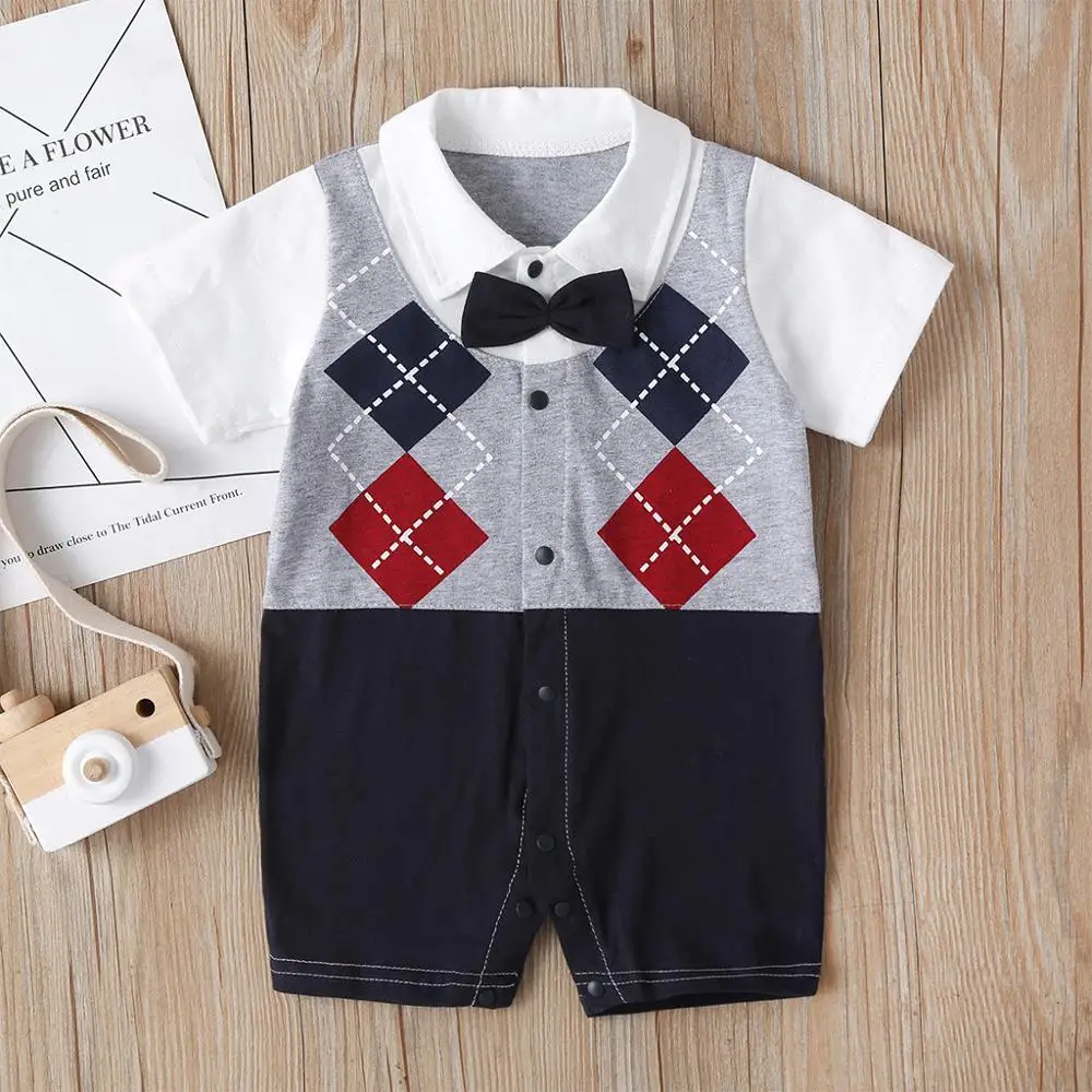 

Newborn Infant Baby Boy Clothes Short Sleeve Gentleman Suit Bow Tie Plaid Romper Jumpsuit Clothes Outfits Boy Clothes 2 Years Y2