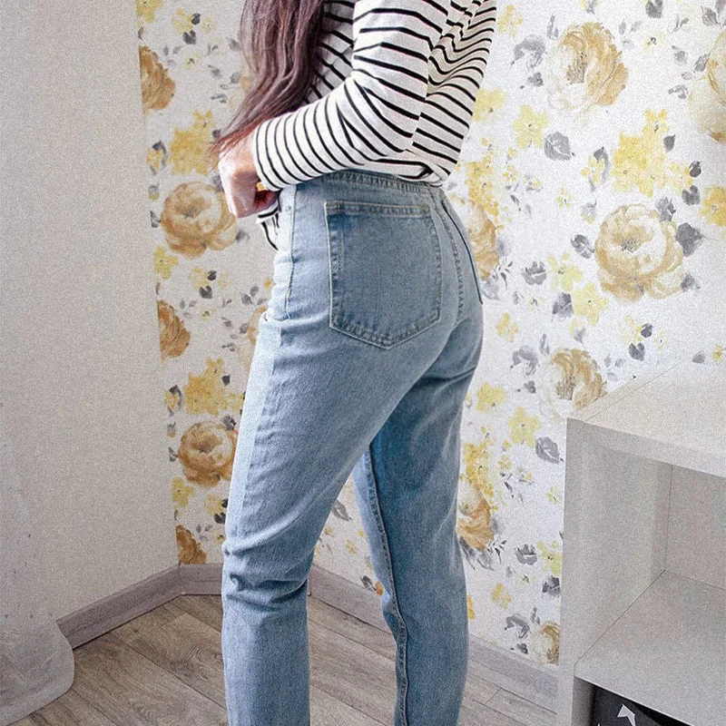Джинсы женские с высокой талией классические брюки из денима в винтажном стиле