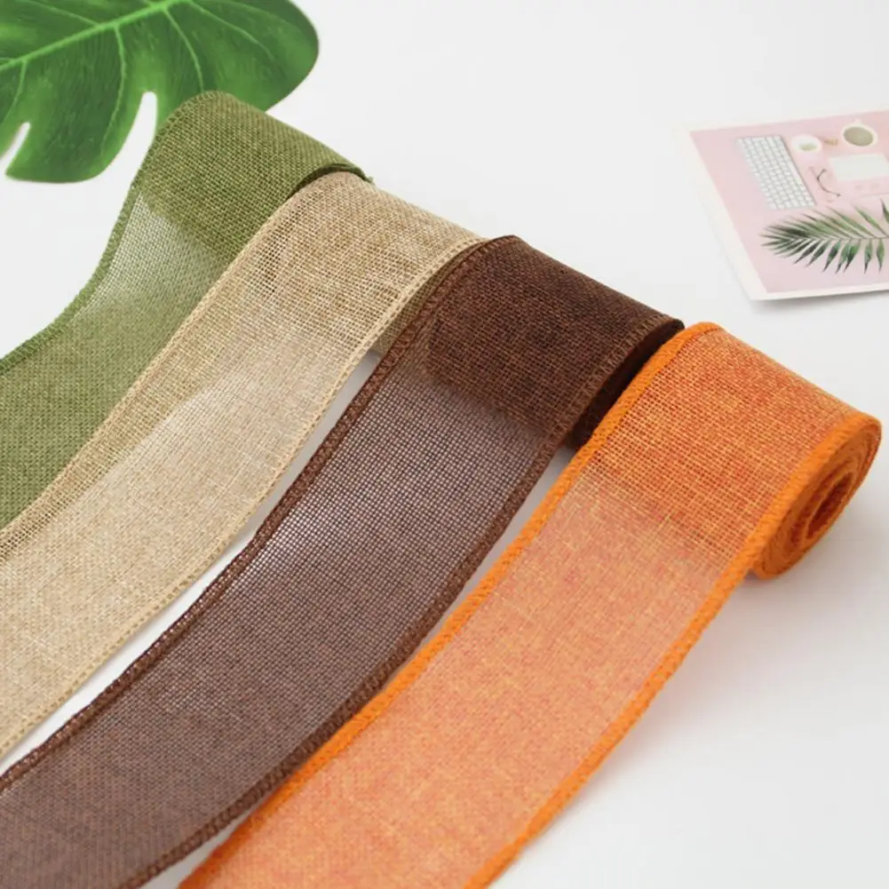 

1 Roll DIY Wrinkle-resistant Christmas Ribbon Imitation Linen Each Side Serging Wrapping Ribbon for Home