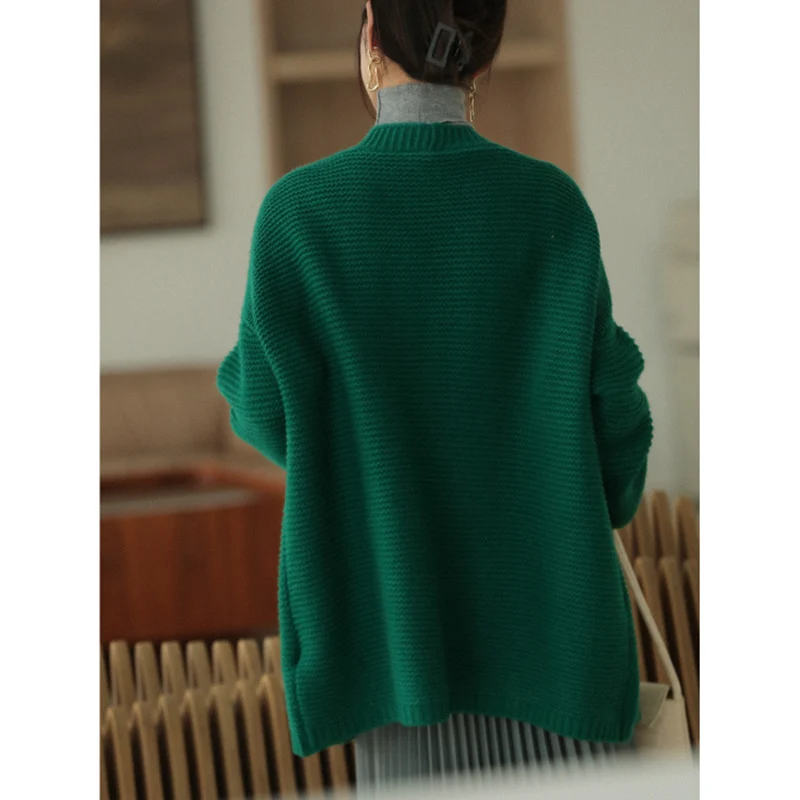 Женский шерстяной длинный кардиган плотный теплый свитер из грубой шерсти