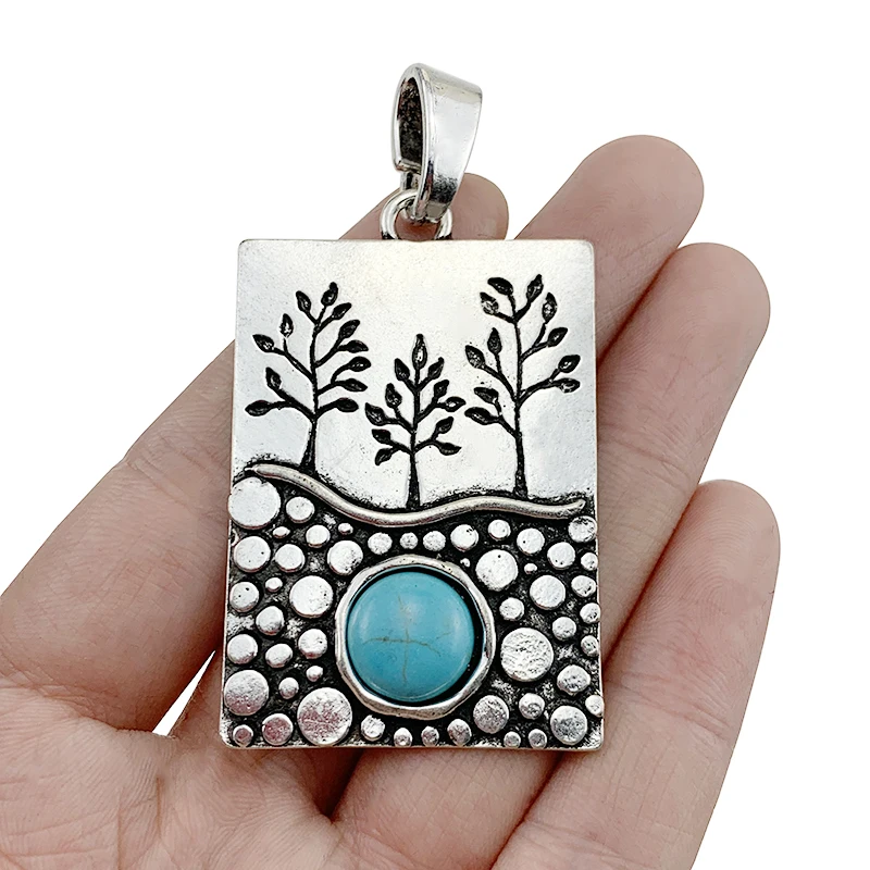 Подвески для ожерелья из искусственного камня и дерева, большие прямоугольные подвески под античное серебро 2 шт., аксессуары для изготовления ювелирных изделий, 67 х35 мм