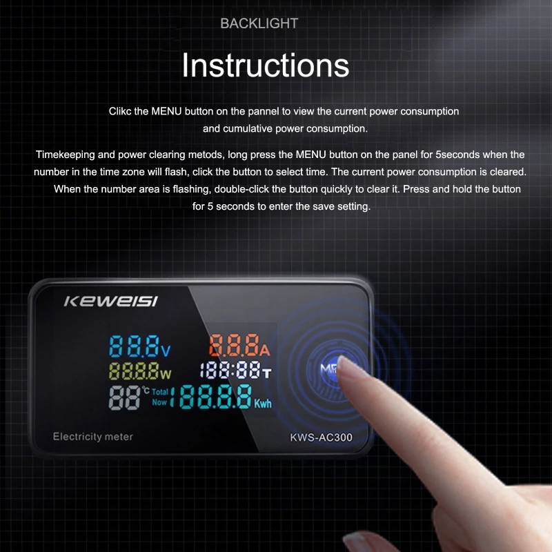

AC 50-300V 0-100A Power Energy Meter Voltmeter Ammeter kWh Digital AC Electric Monitor Panel Meter with Reset Function