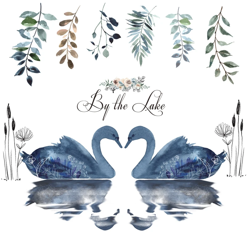 Красивая парная Съемная Настенная Наклейка с лебедями Самоклеящиеся украшения