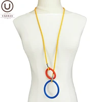 ukebay long round pendant necklaces multicolor design goth necklace women rubber jewelry match clothes sweater chains party gift
