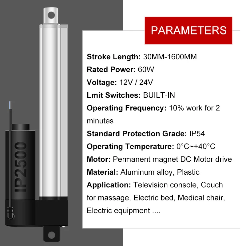 1000mm Linear Actuator DC24V DC12V 2000N 200KG 850mm 900mm 950mm Stroke Electric Lift Push Drag with Bracket No Noise - купить по