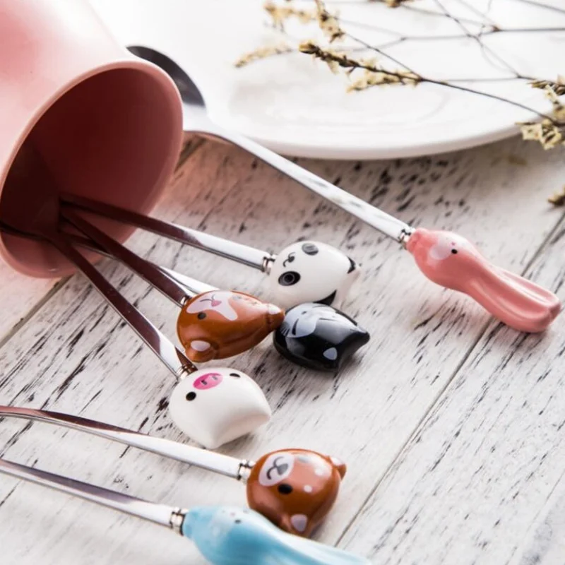 Кофейная ложка из нержавеющей стали с милыми животными детская для супа столовая
