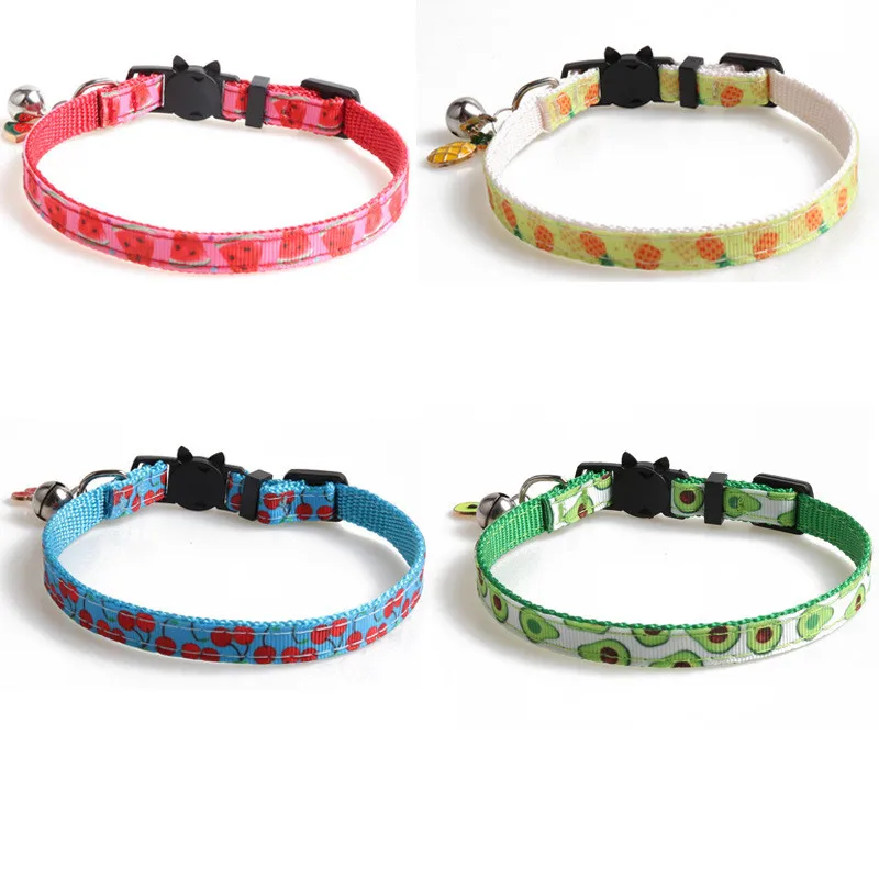 

New Pet Webbing Collar Fruit Print Pattern Cat Collar Safety Adjustable with Bells Cat Collar Pet Decoration Accessories