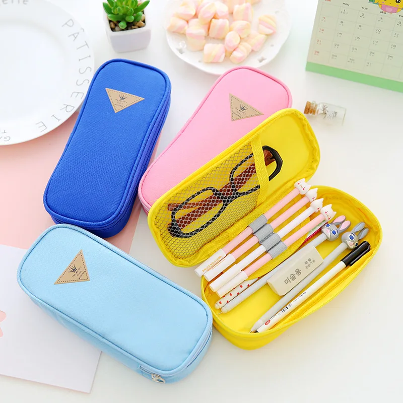 

Solid Color Pencil Case Large Capacity Canvas Pencil Box Creative Pencil Bag for School Stationary Supplies Kids Gift