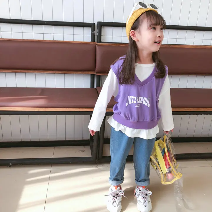 WLG/футболка для девочек с буквенным принтом два толстовки капюшоном Осенние Топы