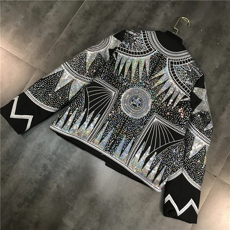 

Womens Colorful Sequins Stars Abstract Figure Embroidered Short Jacket Top Coat Rhinestones Crystal Luxury Slim Fit New 2021