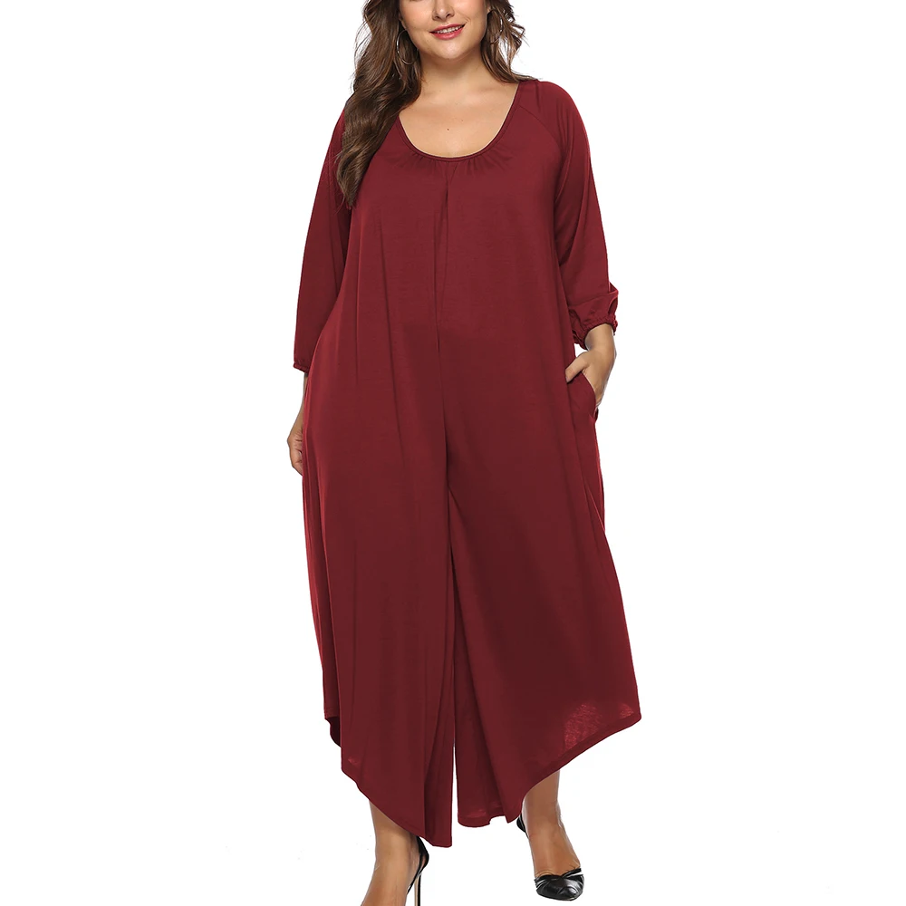 Женские комбинезоны больших размеров 2018 осенняя одежда с круглым вырезом и