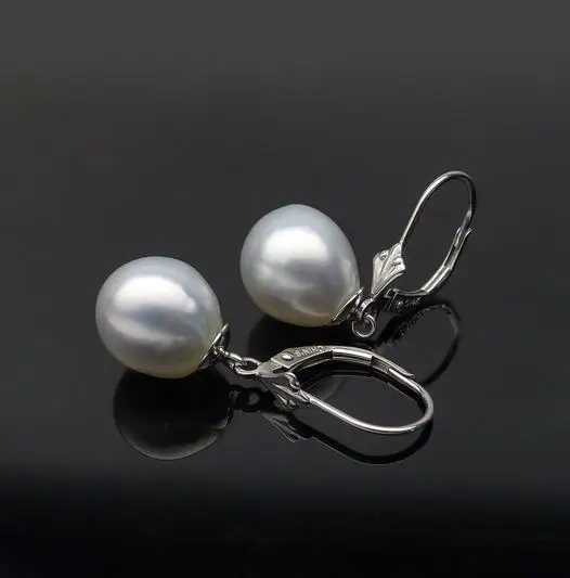 Free Shipping 10-11mm White Real South Sea Pearl Drop Earrings Dangle 14K Gold | Украшения и аксессуары