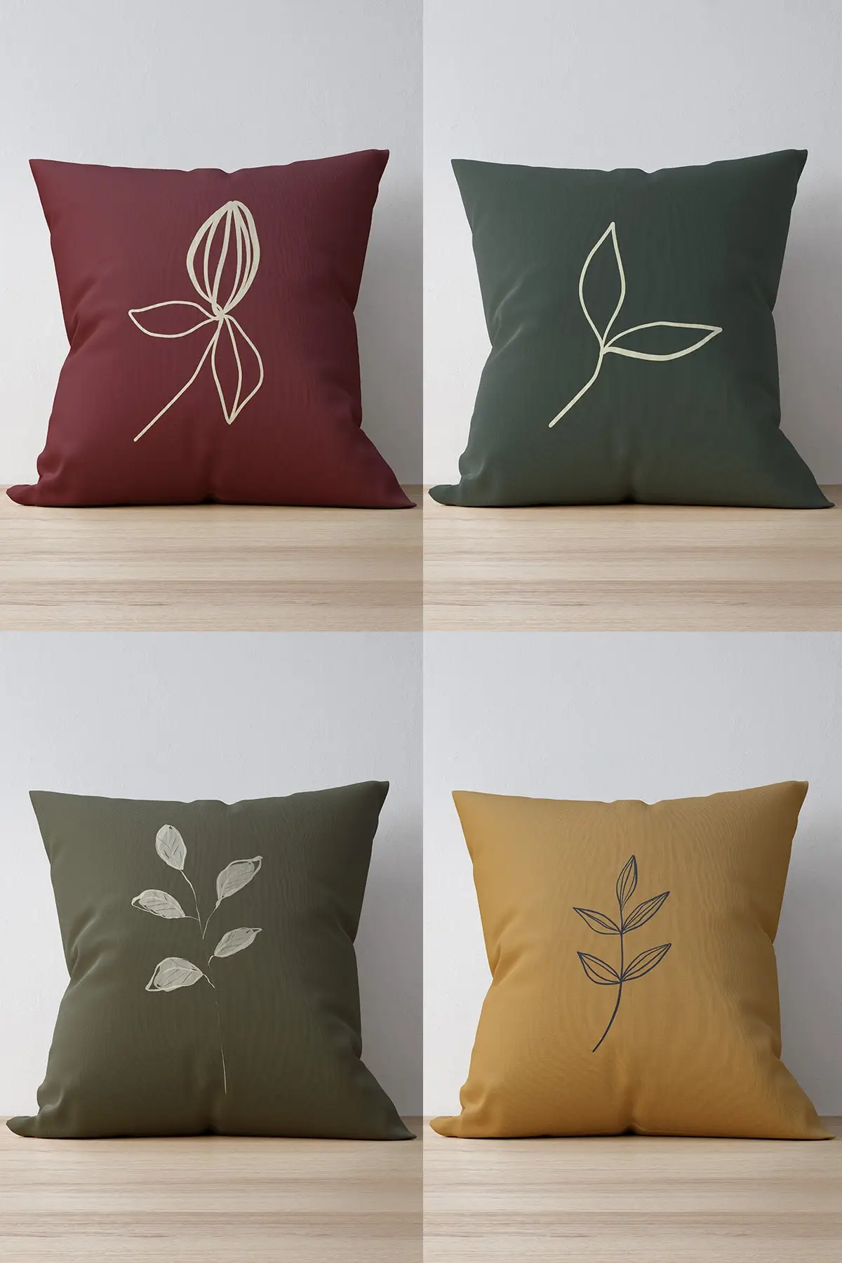 

4-piece Suede Cushion Cover with Double Side Printed Leaf Pattern