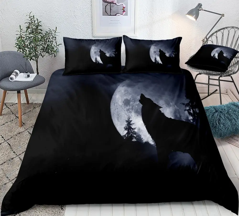 

Howling Wolf Bedding Black Wolf Duvet Cover Set Animal Quilt Cover Forest Home Textiles Animal Bedding Teens Moon Queen Dropship