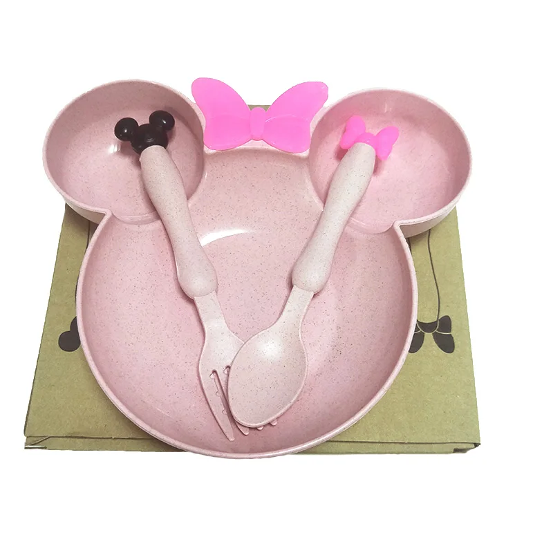 Pink with box Детская пшеничная соломенная столовая посуда миска детская тренировочная чаша Милая картонная посуда набор детского питания - Цвет: Pink with box