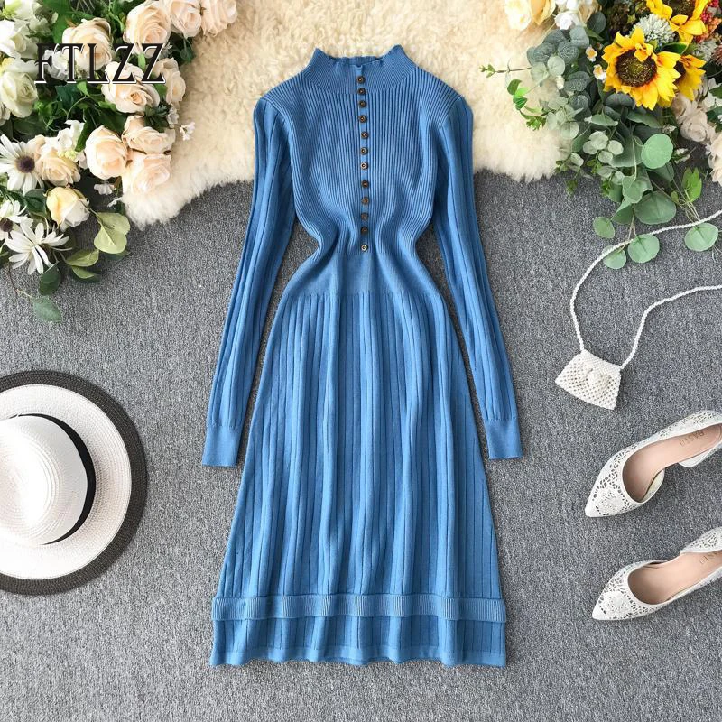 Осенне-зимнее трикотажное платье для женщин Повседневное с длинными рукавами и