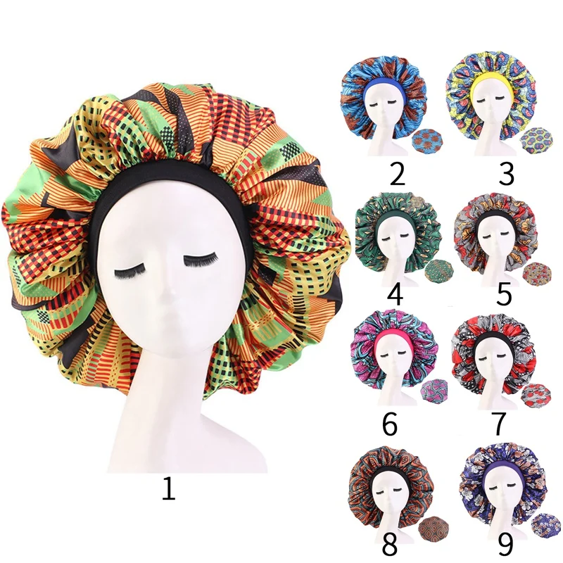 

New Extra Large Satin Lined Bonnet Women Big Size Beauty Print Satin Silk Bonnet Sleep Night Cap Head Cover Bonnet Hat