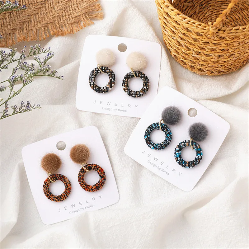 

Winter Women Earrings 2020 Trend Pompon Drop Earrings Cloth Round Circle Hairball Earrings Korean Dangler сережки необычные