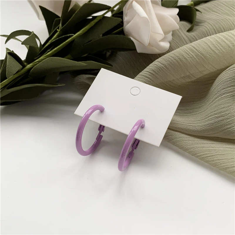 Увеличенные фиолетовые серьги-кольца в Корейском стиле синие круглые