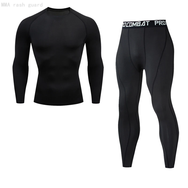 

Sports Suit MMA Men Training Suits Set Quick Dry Compression Shirt 2021 Fitness Leggings Track Suit Men Sportswear Run 2-PC/ Set