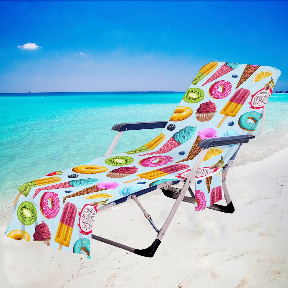 

Cartoon Foot Print Beach Chair Cover Towel with Side Storage Pockets for Pool Sun Lounger Sunbathing Vacation 82.67"x29.5"