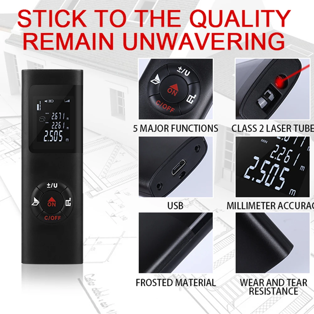 

40M Laser Rangefinder Handheld Laser Distance Meter Digital Tape Rangefinder USB Rechargeable Laser Distance Meter Measure Tool