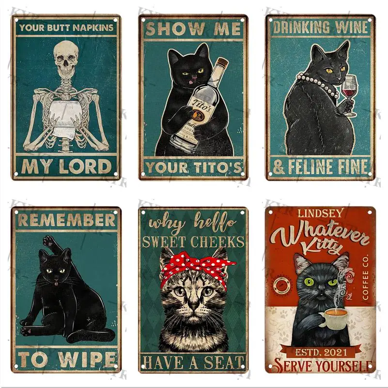 

Металлический постер с изображением милой черной кошки, настенное украшение для спальни, гостиной, клуба, бара, туалета, сада, детской комна...