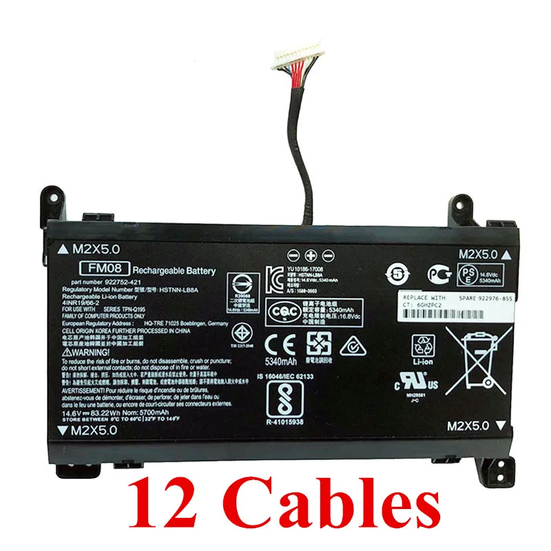 7XINbox 14,4 V 86Wh 5675 мА/ч, FM08 ноутбук Батарея для hp двумя способами; женские 17-an014ng HSTNN-LB8B 922753-421 922977-855 серии 16 кабели