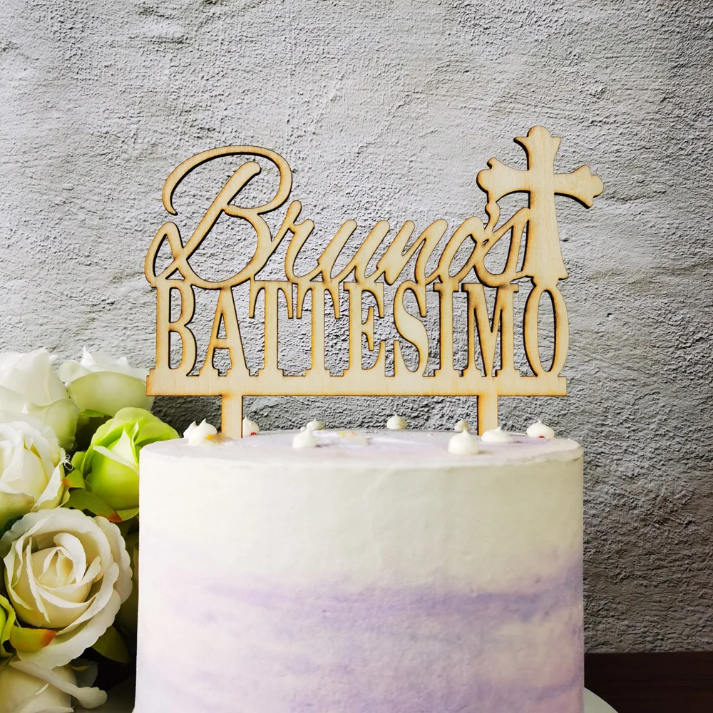 

Personalized Cake Topper With Name, Cake Topper With Name Of Italy Battesimo And Cross, Battesimo Gift, Baby Shower Cake Topper