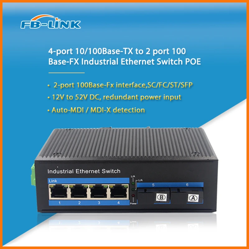 4 порта POE 10/100base tx на 2 Base FX Промышленный Коммутатор Ethernet POE|Оптоволоконное
