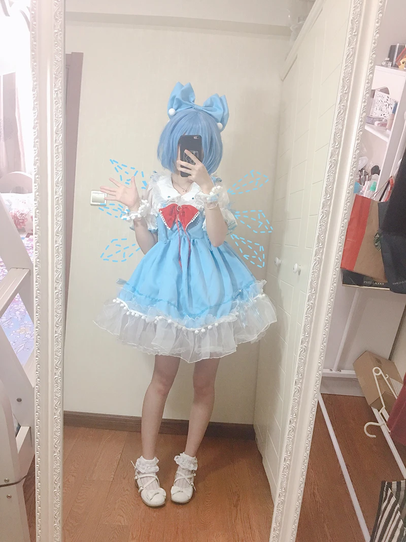 Новинка косплей-костюм из Аниме TouHou Project Cirno эльф необычное платье милое в стиле