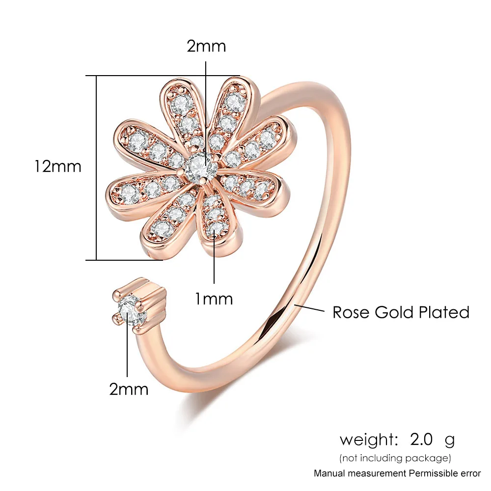Двойное яркое кольцо миди с цветком для женщин регулируемое Кристальное розовое