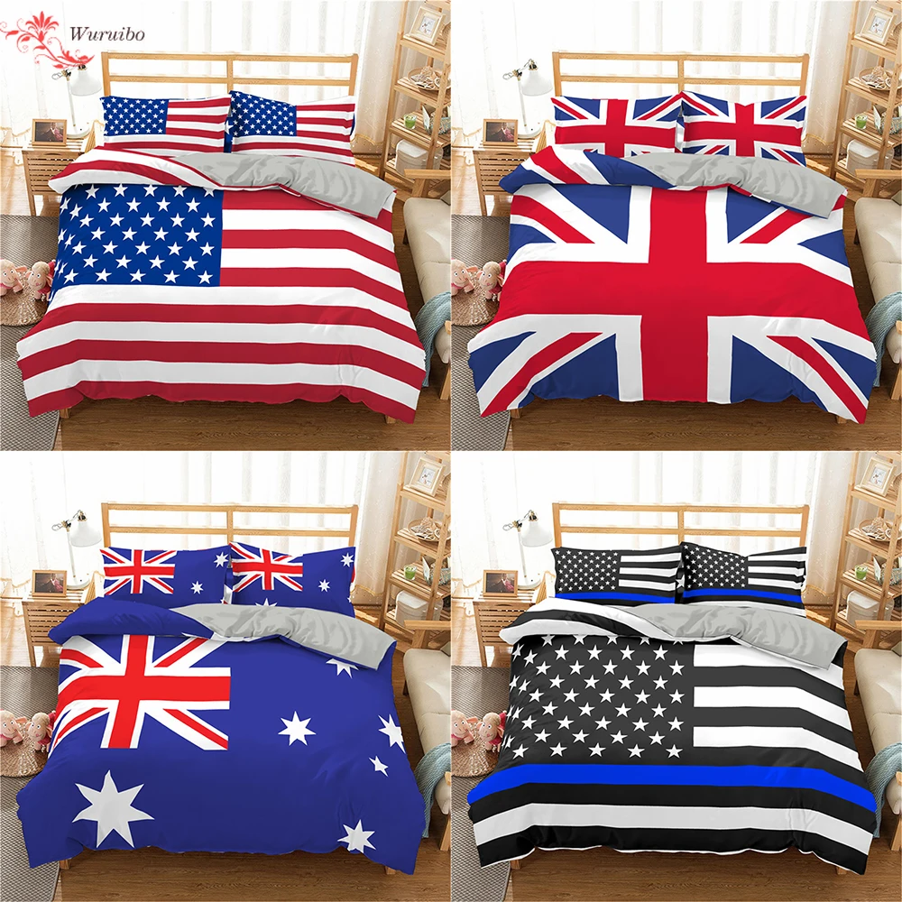 

Homesky Stars Stripes Flag Bedding Set American Flag 3D Duvet Cover King Queen Bedding United Kingdom Flag Bedclothes