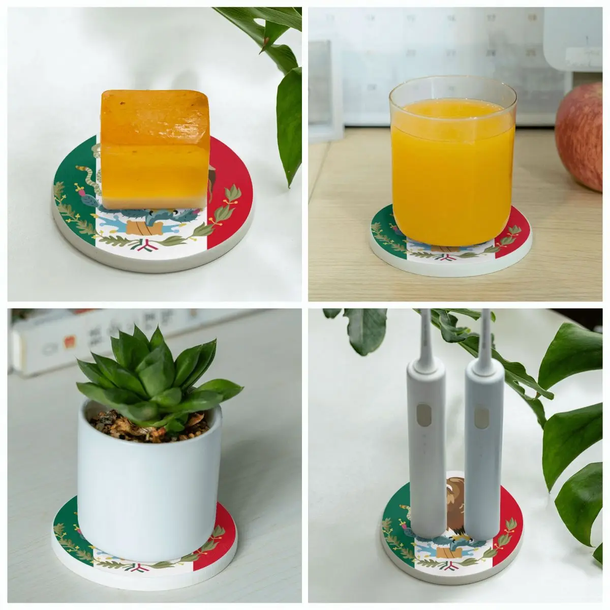 Фон с мексиканским флагом 4 упаковки подставок чашка кофе держатель для напитков