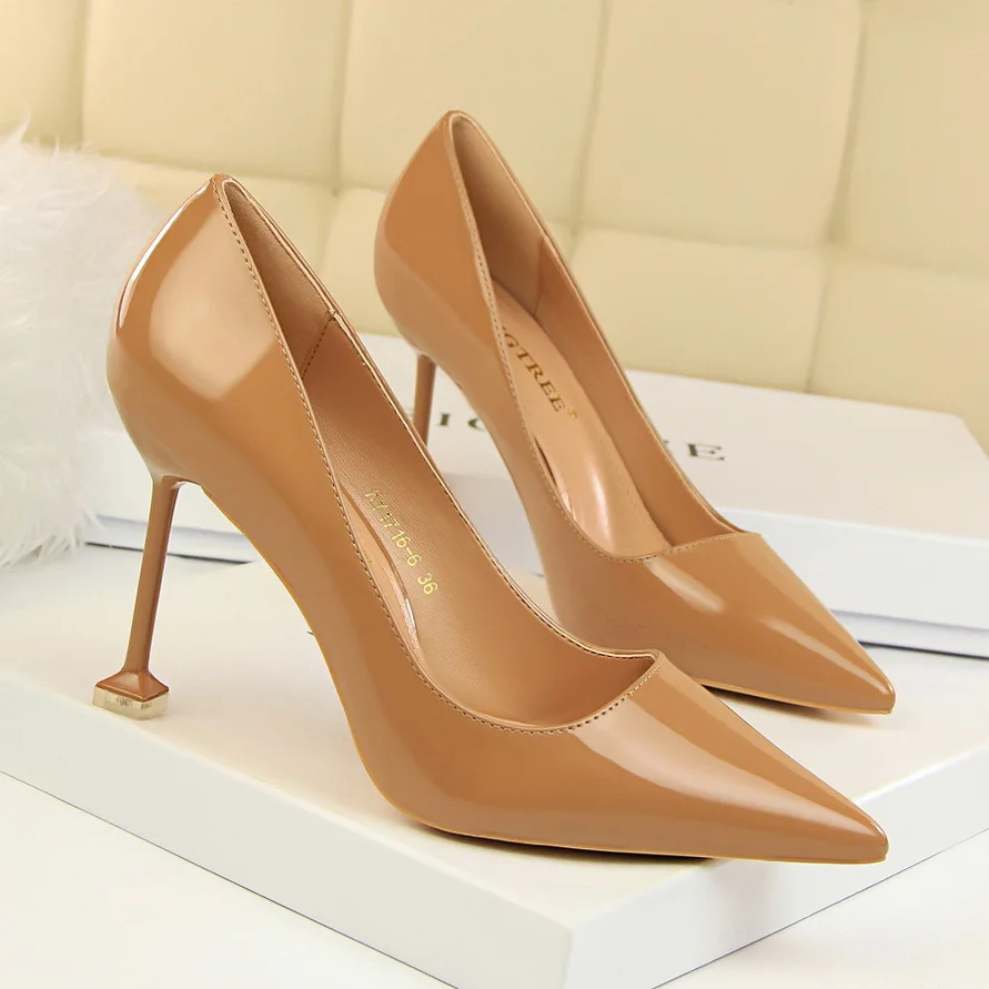 

Fashion Shoes Woman Pumps 9.5CM Thin High-heeled Leather Shallow Mouth Pointed Toe High Heels Nightclub Women's Shoes
