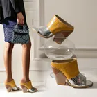 Босоножки женские, на странном каблуке 10 см, со змеиным узором, размеры 34-46