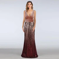 2019 strapless v neck gradient strapless mermaid dresses sequins backless evening dress party gowns robe de soiree