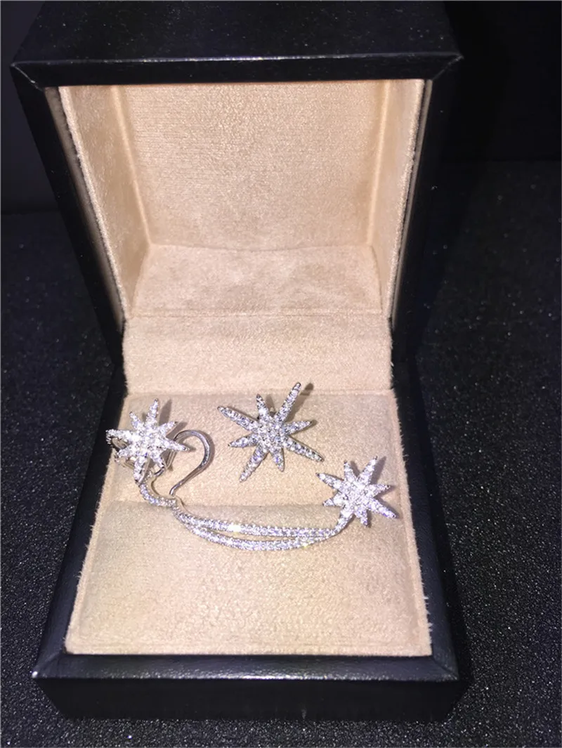 Брендовые серьги-гвоздики со стразами Star Lab Настоящее серебро 925 пробы ювелирные