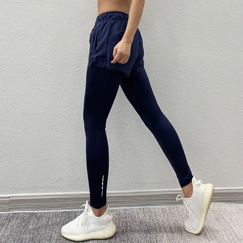 Женские штаны для бега на шнуровке ложные Спортивные леггинсы из двух предметов