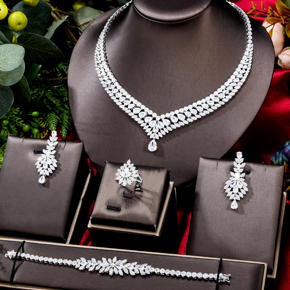

missvikki Luxury Famous Design Shiny Charm Sequins Nigerian 4PCS Jewelry Sets For Women Cubic Zircon Wedding Bridal Jewelry Set